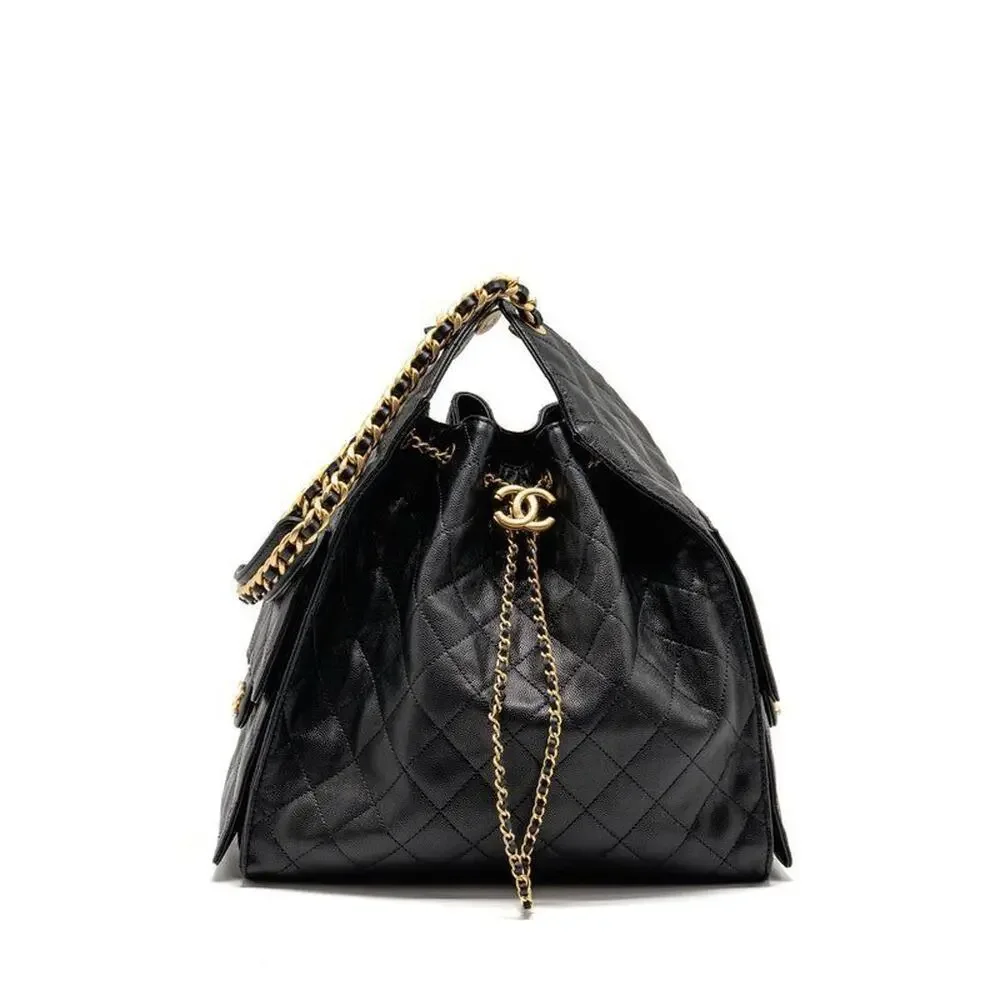 CHANEL 25 Medium Black Caviar Quilted Handbag